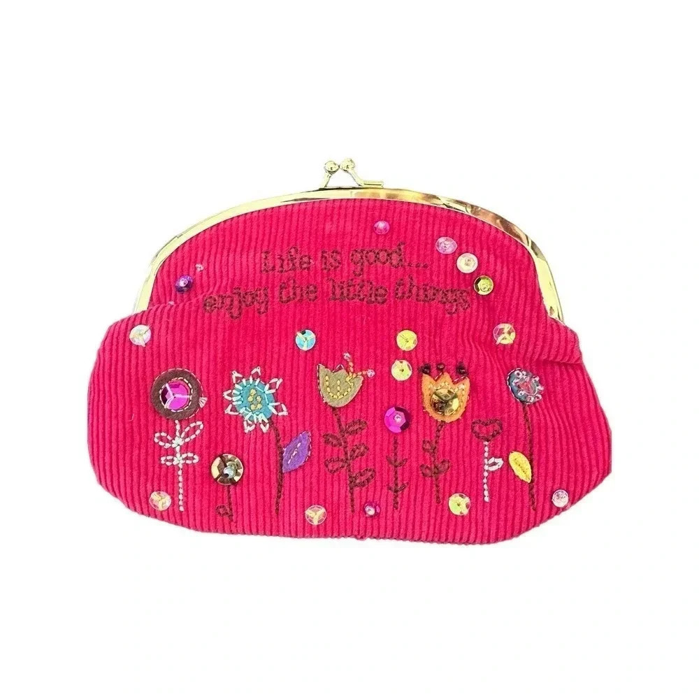 Women's Pink Life Is Good Enjoy The Little Things Floral Embordried Duffle Bag